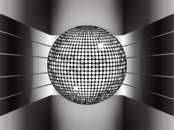 Silver Disco Ball on 3D Metallic Environment with Metal Stripes