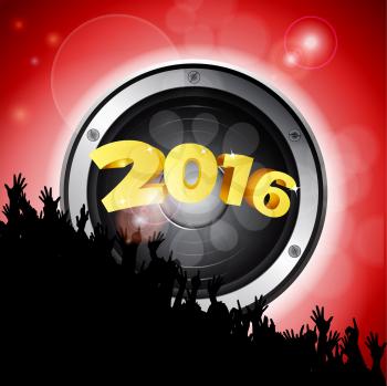 New Year Party 2016 with Crowd and Speaker Over Red Glowing Background