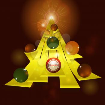 Abstract Yellow Christmas Tree with Baubles and Text Over Glowing Background