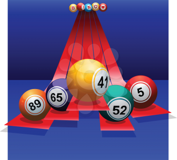 Bingo Balls Over 3D Red Stripes on Blue Background