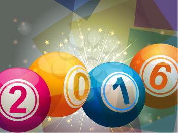 2016 Bingo Lottery Balls on Starburst and Glowing Background