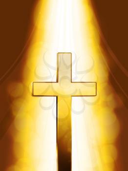 Mystic Golden Cross Over Glowing Mystical Background