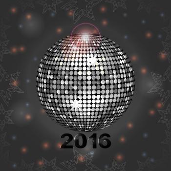 Festive Glowing Gray Background with Disco Ball Stars Frame and Lens Flare 