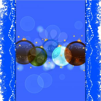 Christmas Baubles Over Blue Glowing Background