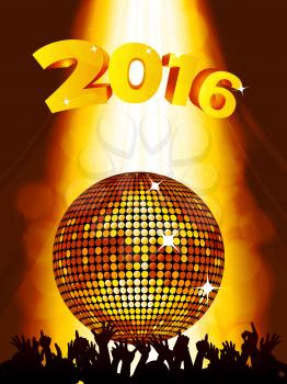 New Years Party 2016 Background with Golden Disco Ball and Crowd