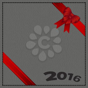 Gray Leather Background with 2016 Text Ribbons and Bow