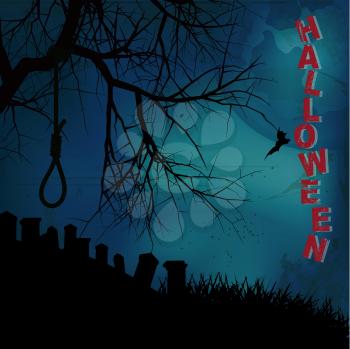 Halloween Background with Tree Hangman Noose Text and Graveyard