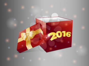 Christmas Red Gift Box with 2016 Over Glowing Background