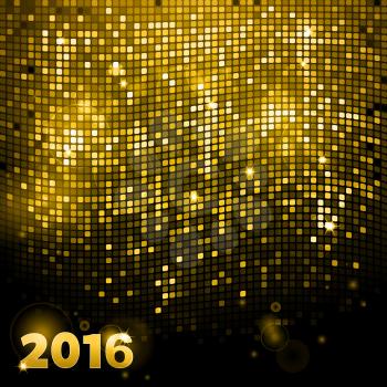 Sparkling Gold Mosaic 2016 with Lens Flars and Text