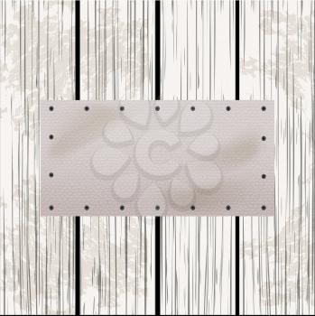 White Leather Rectangular Label with Screws Over White Distressed Wood Background