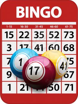 Bingo Card Red Background with 3D Bingo Balls 