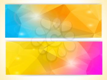 Polygon background banners in blue, yellow and pink with glows and lens flares