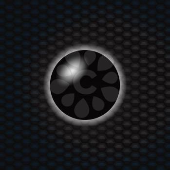 3D Illustration of a Black Sphere Over Blue and Black Honeycomb Background