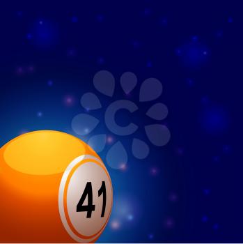 3D Illustration of Yellow Bingo Ball Over Blue Glowing Space Background