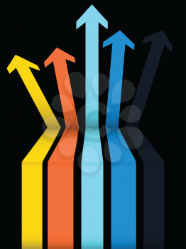 3D Illustration of a Set Of Multicoloured Arrows Going Up with a Step Over Black Background