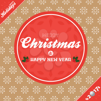 Merry Christmas and Happy New Year Twenty Eighteenth Banner with Decorative Text and Date with Holly Over Brown Background with Snowflakes