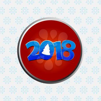 Twenty Eighteenth New Years decorated date  with Abstract Christmas Tree Metallic Red Border Over White Background with Snowflakes
