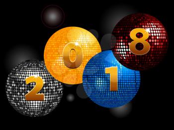 Disco Balls with 2028 New Years in Number Over Glowing Black Background