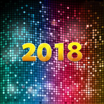 Golden Twenty Eighteenth 2018 in Numbers Over Festive Multicoloured Disco Wall Background