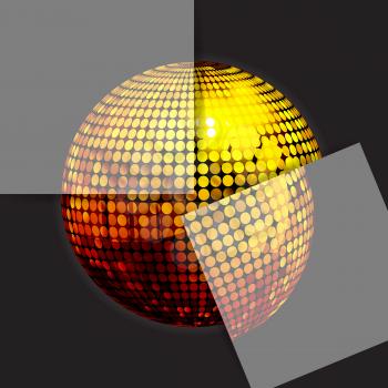 3D Illustration of Golden Disco Ball Puzzle with Two Panels Over Black Background