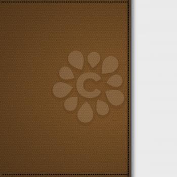 Brown Leather Panel with Stitching and Shadow on White Background