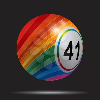 3D Illustration of a Multicoloured Striped Bingo Lotto Lottery Ball Over Black Background with White Shadow