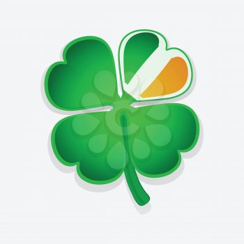 Green Shamrock with One of the Petal Coloured whit Irish Flag Colours Over Withe Background