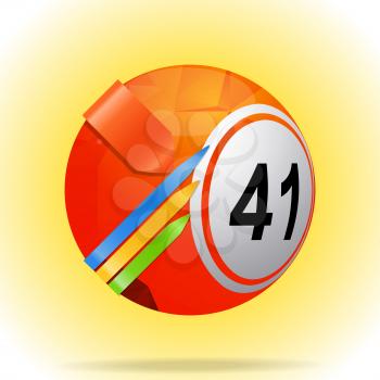 3D Illustration of Red Bingo Lottery ball with Wrapped Arrows and Shadow