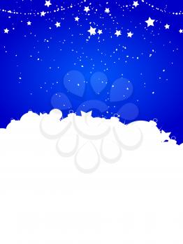 Festive Winter Christmas Blue Portrait Background with Baubles Star and Snow