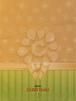 Festive Christmas Brown Paper Decorated with Printed Snowflakes Ribbon Bow and Text with Holly