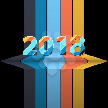 3D Illustration of Twenty Eighteenth 2018 New Years in Striped Numbers Over Black Background with Stripes and Shelf