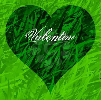 Green Grass Background With Darker Grass Love Heart and Valentine Decorative Floral Text