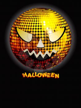Halloween Black Poster with Golden Disco Ball with Scary Face and Decorative Text