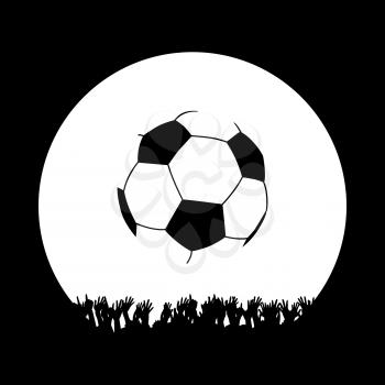White Border with Silhouette of Crowd and Football Soccer Ball Over Black Background