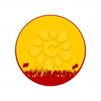 Silhouette Border in Red and Yellow with Crowd Flags and Tends on White Background