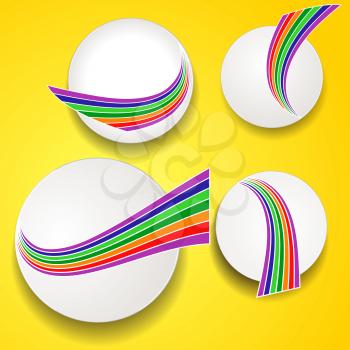 White Circles with Curved Rainbow and Shadow Over Yellow Background