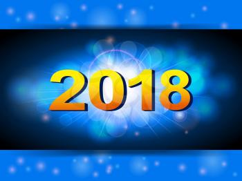 Golden 2018 New Years Over Glowing Blue Panel