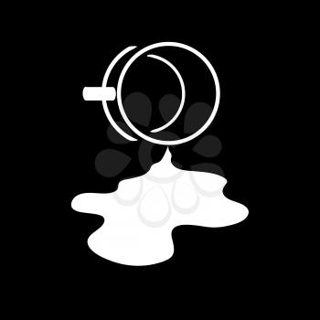 Abstract White Silhouette of a Coffee Cup Spilling The Content Creating a Puddle of Liquid Over Black Background