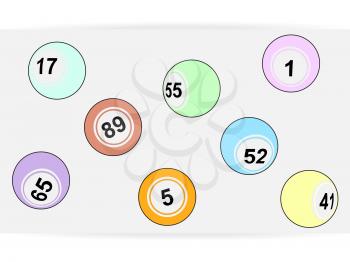 Simple Drawn of Pastel Coloured Bingo Lottery Balls Over Gray Background