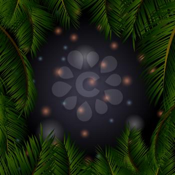 Summer Night Sky with Glowing Stars In a Tropical Palm Trees Frame