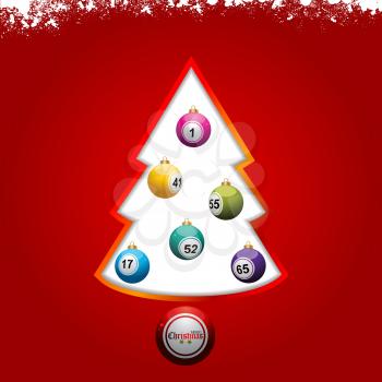 Red Festive Christmas Background with Bingo Lottery Baubles Snow Tree and Decorative Text
