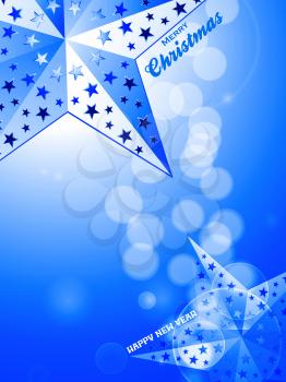 3D Illustration of Glowing Blue Festive Background with Stars and Decorative Text