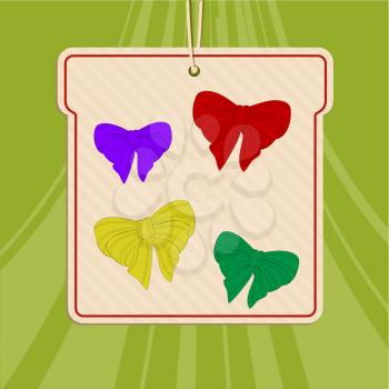 Colorful Selection of Hand Drawn Style Bow in Red Purple Yellow and Green Over Cut Out Festive Cardboard