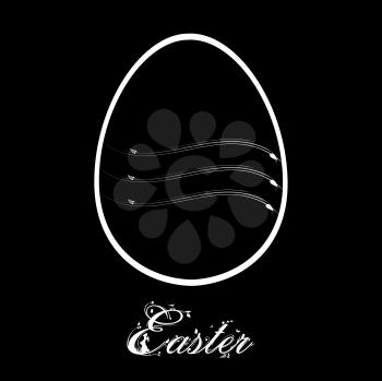 White Decorated Silhouette of Easter Egg and Decorative Text Over Black Background