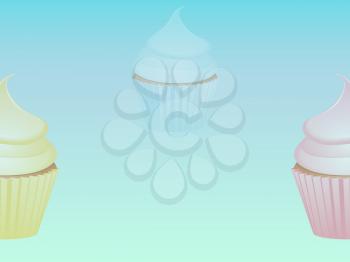 Light Blue Background with Yellow Pink and Blue Shaded Cupcakes