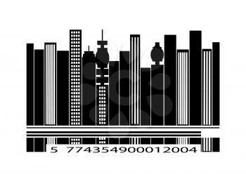 Black Barcode City Silhouette with Numbers Over White Background
