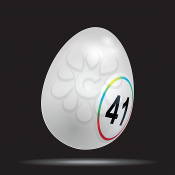 3D Illustration of a White Easter Egg Bingo Lottery Lotto Number Over Black Background