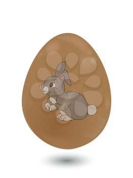 3D Illustration of a Easter Chocolate Egg Decorated With a Bunny Over White Background