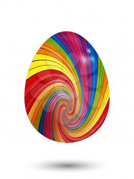 3D Illustration of Swirl Striped Easter Egg With Shadow Over White Background