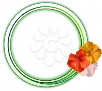 Copy Space Green and White Circular Border With Trio Of Hibiscus